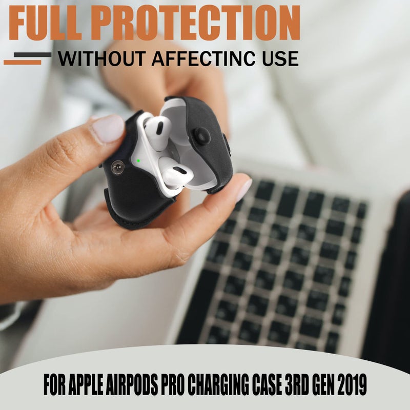 PG6 Leather Case for Airpods Pro with Keychain, Premium Leather Vintage Portable Shockproof Protective Cover for Apple AirPods Pro Charging Case 3rd Gen 2019 - Image 4